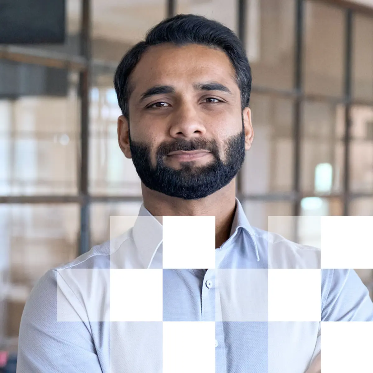 image of man looking at camera with a pattern overlaid