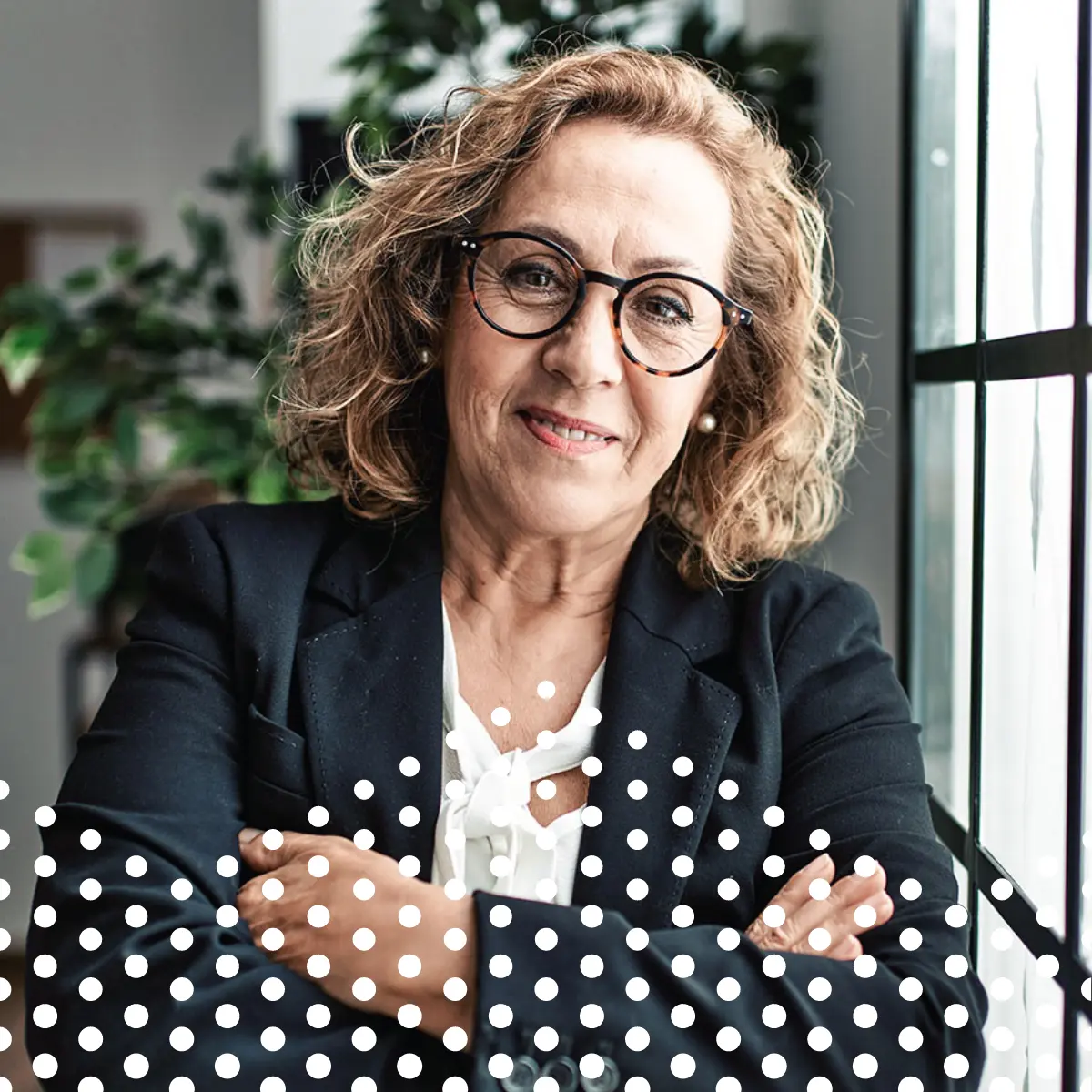 image of woman looking at camera with a pattern overlaid