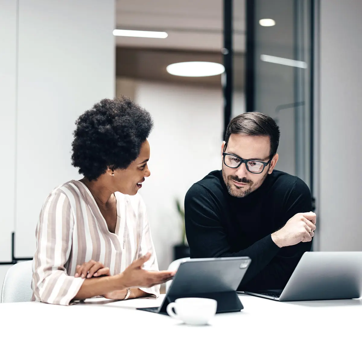 image of two people in conversation